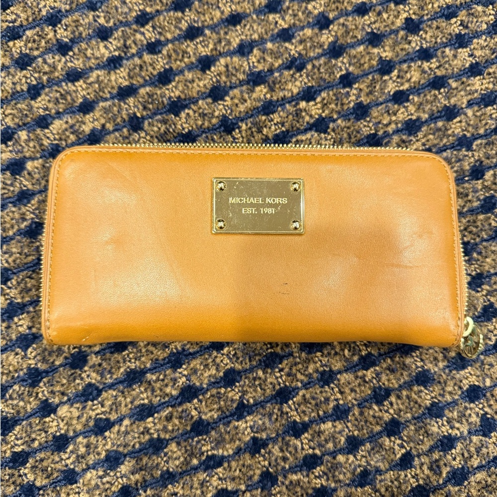 Michael Kors Camel Leather Wallet with Gold Accents